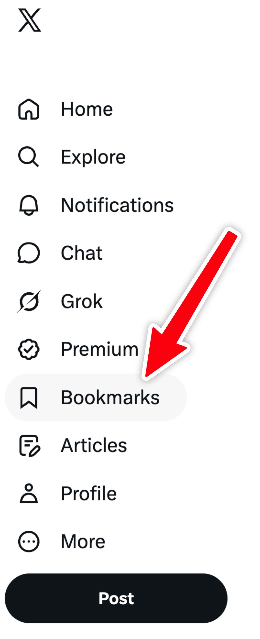 The Bookmarks item in the X navigation menu